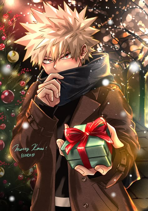 Bakugo Fanart Cute, Fan Art Bakugo, Christmas Bakugo, Mha Bakugo Fanart, Bakugou Christmas, Bakugo Christmas, Bakugo Fan Art, Mha Christmas, Bakugo Fanart