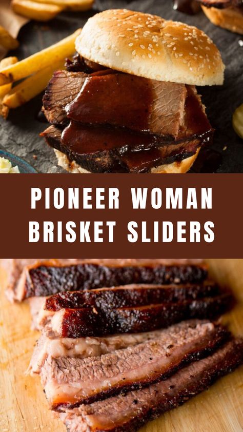 Pioneer Woman Brisket Sliders Smoked Brisket Sliders, Brisket Sliders Hawaiian Rolls, Pioneer Woman Brisket, Brisket Sliders, White Barbecue Sauce, Pioneer Kitchen, Food Network Recipes Pioneer Woman, Onion Flakes, Pepper Relish