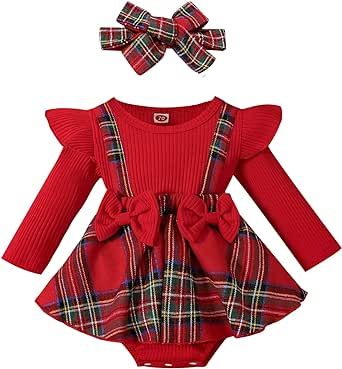 Plaid Overall Dress, Christmas Bodysuit, Christmas Dress Baby, Red Plaid Dress, Girls Christmas Outfits, Headband Outfit, Fall Dress Outfit