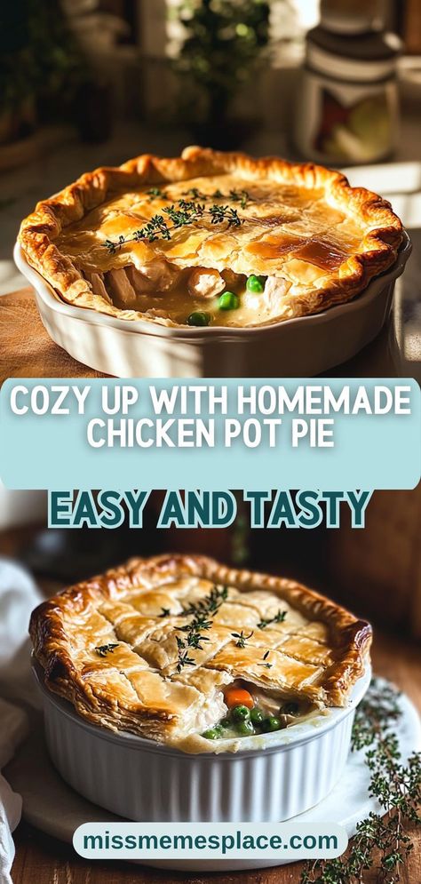 Cozy up with a slice of Homemade Chicken Pot Pie, the ultimate dish for chilly nights! This easy-to-follow recipe combines succulent chicken, vibrant veggies, and a velvety cream sauce, all encased in a golden, flaky crust. Ideal for family gatherings or just a comforting weeknight meal, this pot pie is sure to warm your heart and satisfy your cravings. Follow our tips for perfecting your crust and sauce, and enjoy a hearty meal that feels like a hug in a bowl. Chicken Pot Pie Ingredients, Best Chicken Pot Pie Recipe Homemade, Pie Crust For Pot Pie, Chicken Pot Pie Recipe Ina Garten, Chicken Recipes Pot Pie, Single Crust Chicken Pot Pie, Chicken Pot Pie For 2, Homemade Pot Pie Crust, Chicken Pot Pie Puff Pastry Crust