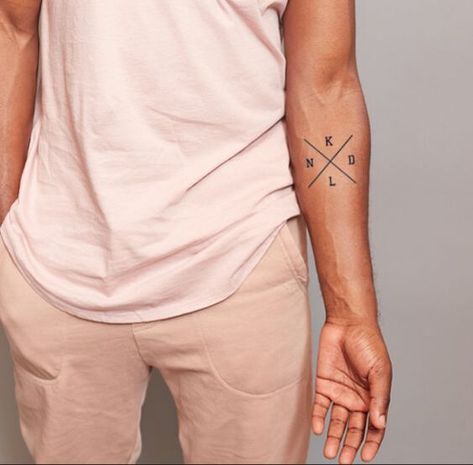 Discover Top Men's Minimalist Tattoos 2024 – Symbols with Deep Meanings Family Initial Tattoo Ideas, Simple Tattoos For Men, Powerful Tattoo, Simple Symbols, Tattoo Font For Men, Simple Forearm Tattoos, Brother Tattoos, Simple Tattoos For Guys, Forearm Band Tattoos