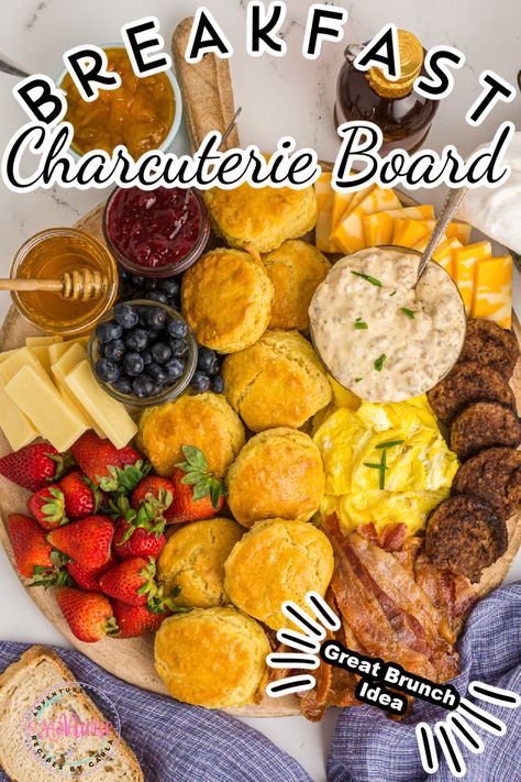 Breakfast Charcuterie Board is my favorite of all charcuterie boards filled with fresh biscuits, Fruits, Jams, and all your favorite breakfast foods all together in one place to make the ultimate breakfast or brunch. Brunch Charcuterie, Breakfast Charcuterie Board, Breakfast Charcuterie, Shower Foods, Homemade Buttermilk Biscuits, Breakfast Meat, Breakfast Platter, Ultimate Breakfast, Charcuterie Inspiration