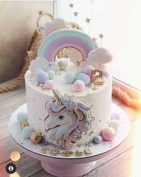 Unicorn Theme Cake, Unicorn Cake Design, Unicorn Birthday Party Cake, Cake Unicorn, Candy Birthday Cakes, Cake Birthday Cake, Pony Cake, 4th Birthday Cakes