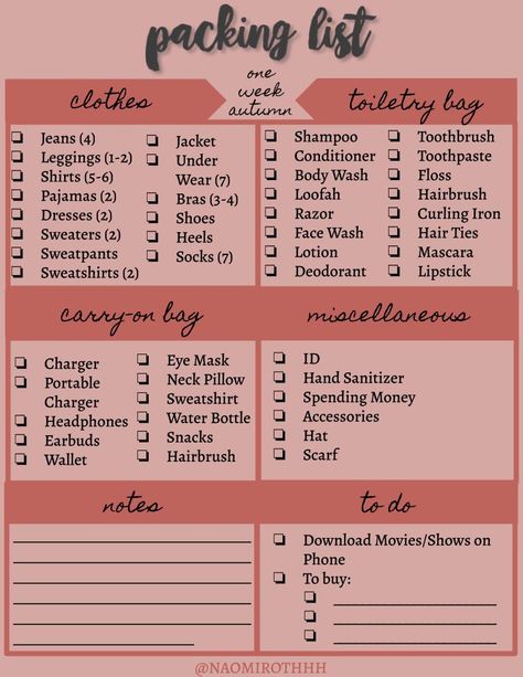 one week packing list for fall Holiday Packing List 10 Days, What To Take On A 5 Day Trip, Cold Vacation Packing List, 1 Week Holiday Packing List, 6 Day Vacation Packing List, Packing List For Hotel Stay, Week Long Packing List Winter, Packing List For 6 Days, 7 Day Trip Packing List Winter