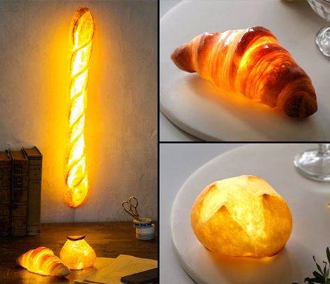 Bread Lamps - Illuminated Croissants, Baguettes, and Dinner Rolls Croissant Lamp, Bread Lamp, Plant Lamps, Weird Core, Bread Shop, Lamp Kitchen, Dopamine Decor, Future Apartment, Dinner Rolls