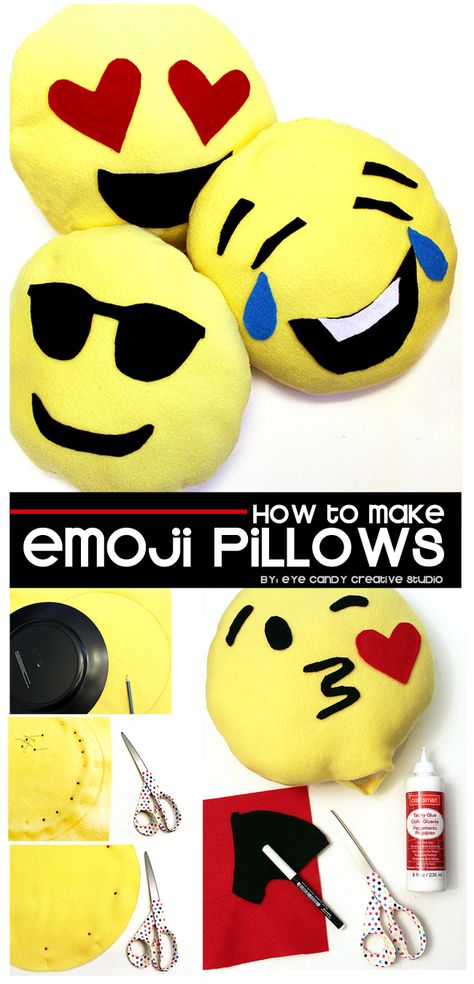 how to make emoji pillows @eyecandycreate #emojipillow #emojicraft #emojiparty Epic Emoji, Make Emoji, Party Emoji, Emoji Craft, Diy Graphic Design, Emoji Birthday Party, Emoji Pillows, Paper Quilling For Beginners, Emoji Party