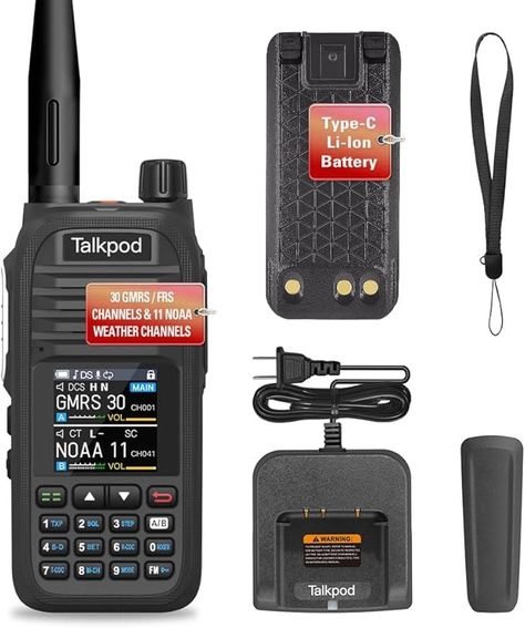 Amazon.com: Talkpod A36SE GMRS Two Way Radio, Dual Band Long Range with VHF UHF Receive, Type-c Rechargeable Battery, 512 Channels, 1.44inch Color Display, Handheld Portable (Black) : Electronics Gmrs Radio, Two Way Radio, Color Display, Dual Band, Rechargeable Battery, Walkie Talkie, Rechargeable Batteries, Radios, Range