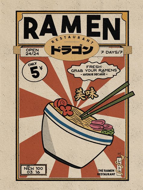 Mechanic Logo Design, Ramen Poster, Vintage Food Posters, Shop Name Ideas, Japan Graphic Design, Logos Vintage, Chinese Posters, Art Deco Artwork, Doodle Art Flowers