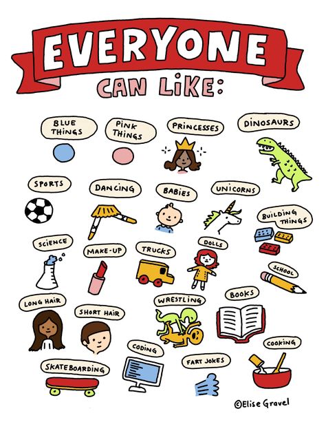 Everybody can like | Elise Gravel Elise Gravel, Free Poster Printables, Fart Jokes, Education Positive, Gender Stereotypes, Nonfiction Reading, Dancing Baby, Book Cover Illustration, Baby Unicorn