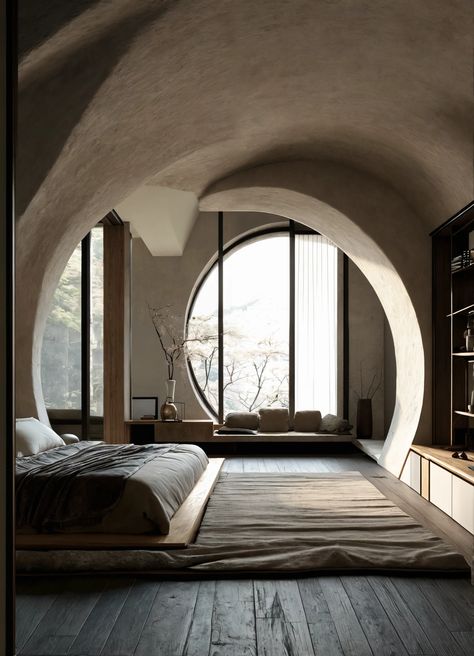 Explore the breathtaking ultra-realistic photo of a modern take on an upscale Japanese minimalist apartment, featuring white cream stone, light wood, round arches, and a view of a dark bedroom 🏯✨ #InteriorDesign #HomeDecor #JapaneseStyle Apartment Interior Design Ideas, Upscale Apartment, Minimalist Apartment Interior, Japanese Minimalist, Cream Stone, Dark Bedroom, Japanese Minimalism, Minimalist Apartment, Apartment Interior Design