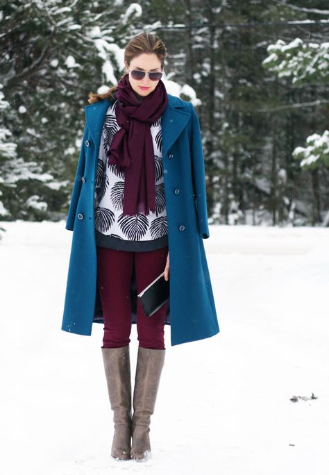 Turquoise and burgundy Teal And Burgundy Outfit, Teal Coat Outfit, Teal Outfit, Teal Burgundy, Turquoise Clothes, Maroon Pants, Burgundy Outfit, Burgundy Pants, Burgundy Jeans