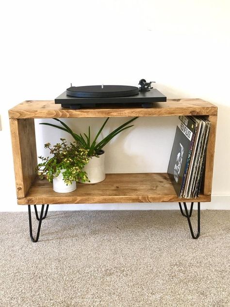 Coffee Table Hairpin Legs, Vinyl Record Furniture, Turntable Furniture, Record Player Table, Wood Tv Unit, Vinyl Room, Record Player Stand, Media Table, Record Table