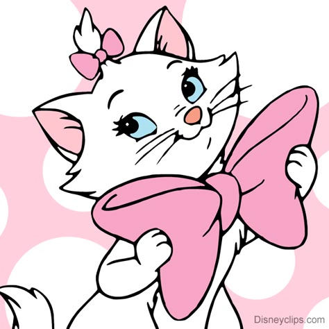 Clip art of Marie holding a giant bow #disney, #thearistocats, #marie Marie Aristocats Icon, Pink Disney Characters, Marie Kitty, Marie Aesthetic, Cross Stitch Disney, Marie The Cat, Marie Disney, Disney Icon, Mosaic Christmas