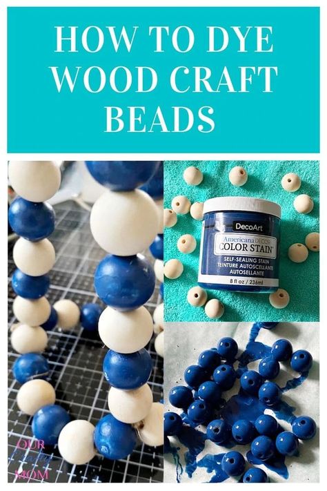 Learn how to dye wood craft beads with this easy DIY tutorial. You can use the dyed beads to make garlands, decorate glass vases, create plant hangers, and so much more. #kenarry #ideasforthehome Navy Crafts, Wood Beads Diy, Blessing Beads, Beaded Lampshade, Glass Vase Decor, Beaded Lamps, Craft Beads, Wooden Bead Garland, Wood Bead Necklace