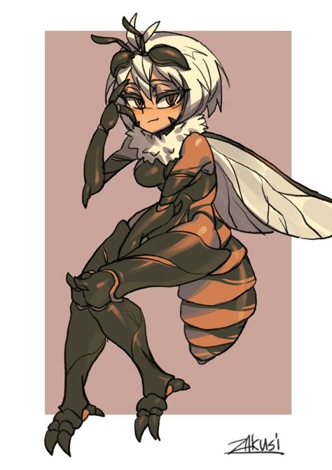 Insect Girl Art, Bee Person Character Art, Bee Humanoid, Bee Girl Character Design, Bug Person Character Design, Wasp Oc, Anthropomorphic Bug, Bug Person, Insect People