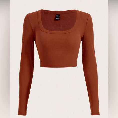 -Cropped -Never Worn -Nwot -Super Cute -Good For Layering Or Normal -Super Cute With Jeans -Size Xs -Burnt Orange Orange Long Sleeve Top, Burnt Orange Top Outfit, Burnt Orange Clothes, Orange Top Outfit, Burnt Orange Top, Brown Long Sleeve Shirt, Adam Cole, Orange Tops, Brown Crop Top