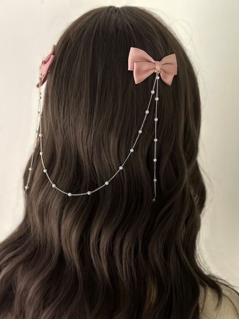 Aesthetic Hair Assecories, Hair Chain Accessories, Heart Hair Accessories, Cute Assesories, Cute Hair Accessories Aesthetic, Cute Head Accessories, Coquette Accesorios, Hair Clips Ideas, Hair Accessories Aesthetic