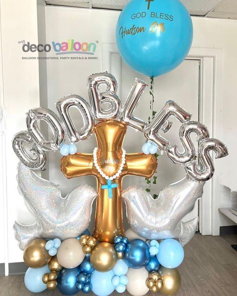 Christening Balloons, First Communion Decorations, Communion Decorations, Balloon Decorations Party, First Holy Communion, Balloon Bouquet, Holy Communion, Party Rentals, First Communion