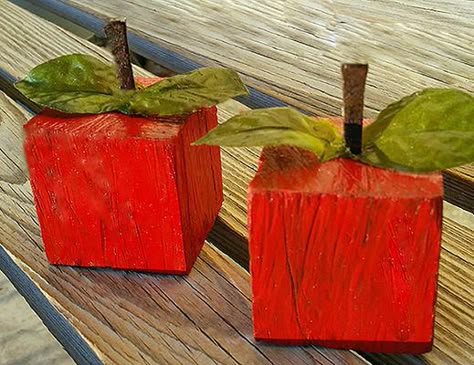 Vintage Inspired Wooden Apples | by ks.skaggs ~ KatShakKreations Mud Kitchens, Horse Shoe Nails, Wood Apples, Scrap Wood Crafts, Wood Block Crafts, Apple Craft, Apple Decorations, Shoe Nails, Block Craft