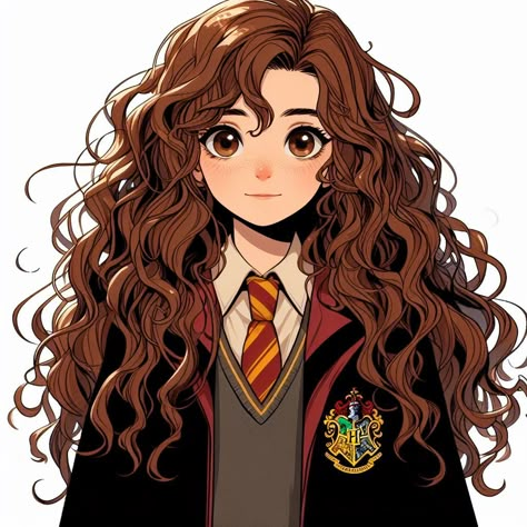 Harry Potter Characters Drawings, Hermione Anime, Hermione Cartoon, Hogwarts Anime, Hermione Granger Cartoon, Ginny And Luna, Hermione Granger Fan Art, Hermione Granger Fanart, Harry Potter Cartoon