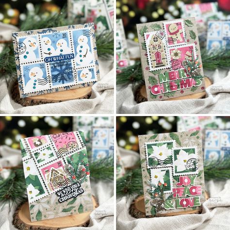 Stenciled Postage Christmas Cards – Nichol Spohr LLC Card Postal, Nichol Spohr, Postage Stamp Design, Personalized Holiday Cards, Retro Christmas Tree, Holiday Stamping, Whimsy Stamps, Festival Diy, Christmas Words