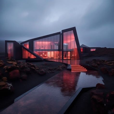 Ex Machina House, Black Dream House, Villa Render, Neocosmic Architecture, Marine Museum, Expensive Homes, Small Villa, Marrakech Travel, Nordic House