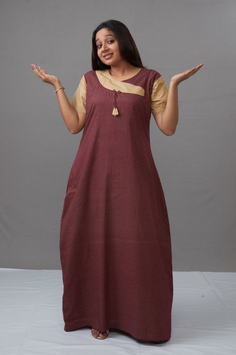 Vikas Nighties: Vikas nighties Photo Gallery Nighty Designs Indian Cotton, Celebrity Costume Ideas, Nighty Designs Indian, Cotton Nighty For Women, Nighty Design, Fall Dresses Casual, Nighty Designs, Neck Models, Cotton Frocks For Kids