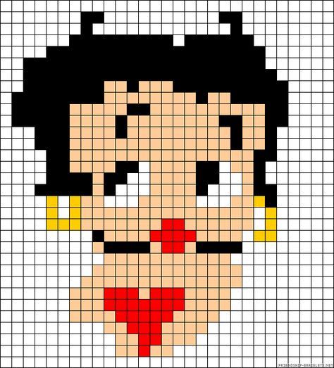 Betty Boop Plastic Canvas Patterns, Betty Boop Pixel Art Grid, Chucky Pixel Art, Betty Boop Pixel, Melty Bead Patterns, Motifs Perler, Pixel Crochet, Tapestry Crochet Patterns, Stitch Cartoon