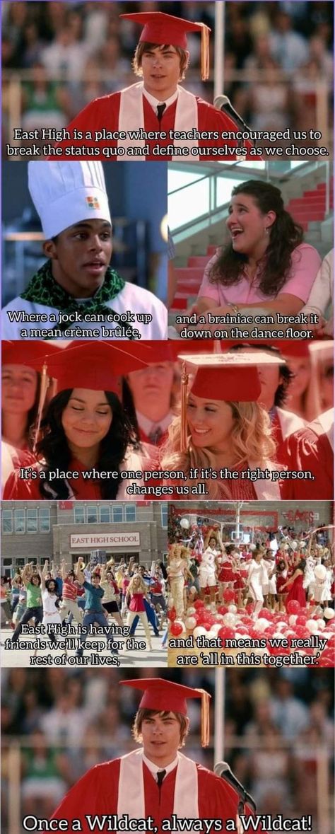 Quotes High School, High School Musical Quotes, High School Musical Cast, Wildcats High School Musical, High School Music, High School Musical 3, Disney Channel Movies, East High School, Graduation Speech