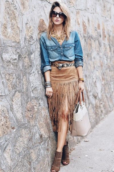 Fringe Skirt Outfit, Vestidos Country, Outfit Vaquero, Country Style Outfits, Looks Country, Fringe Fashion, Estilo Country, Western Outfits Women, Boho Chic Outfits