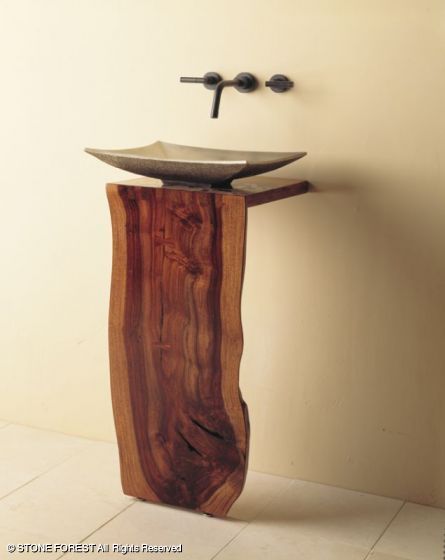 I want to use this in our bathroom! The whole idea for the store is to make everything seem as it comes straight from nature- this is PERFECT for this concept. Wc Decoration, Pedestal Bathroom Sink, Wood Pedestal, Pedestal Sink, Wood Countertops, Live Edge Wood, Wood Ideas, Into The Woods, Live Edge