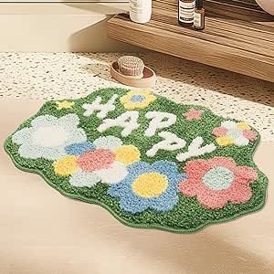 WOFNA Boho Bathroom Rugs 28" x 18"- Cute Bath Mat for Bathroom Boho Decor Non Slip Aabsorbent Washable Retro Floral Rug, Green Thick Small Rug Shower Mat Bathtub Mat Doormat for Living Room Bedroom Bathroom Floor Mat, Bathroom Carpet, Plush Carpet, Shower Mat, Polyester Rugs, Carpet Decoration, Bath Tub, Bedroom Carpet, Bathroom Styling