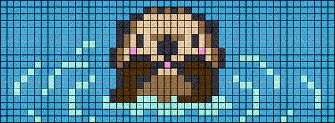 Cross Stitch Otter Pattern, Alpha Pattern Otter, Penguin Alpha Pattern, Pixel Art Otter, Otter Pixel Art, Hama Animals, Otter Cross Stitch, Otter Cute, Pixel Grid