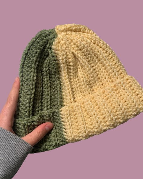 Split Color Beanie, Sage Green And Cream, Handmade Beanies, White Beanies, Simple Crochet, Crochet Inspo, Statement Accessories, Icon Icon, Winter Beanie