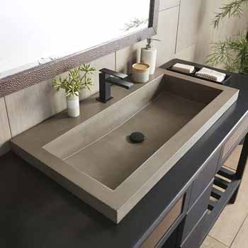 Bathroom Trough Sink, Concrete Bathroom Sink, Drop In Bathroom Sinks, Rectangular Sink Bathroom, Concrete Bathroom, Trough Sink, Concrete Sink, Wall Mounted Bathroom Sink, Sink Design