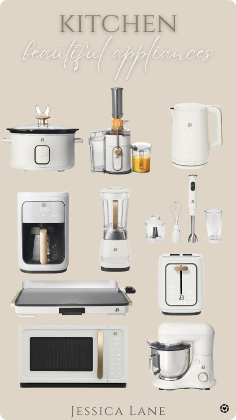 Drew Barrymore Home Collection, Aesthetic Home Appliances, Drew Barrymore Kitchen Appliances White, Essential Kitchen Appliances, Wooden Kitchen Appliances, Drew Barrymore Kitchen Line, Drew Barrymore Kitchen Appliances, Drew Barrymore Kitchen, Blender Aesthetic