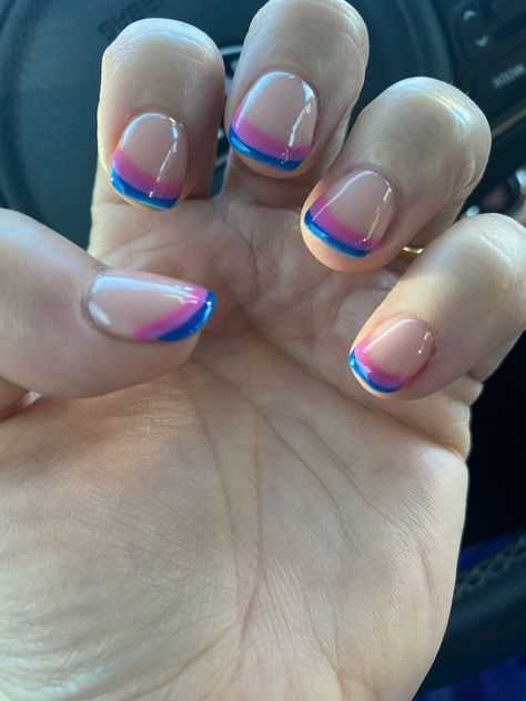 Subtle Bi Pride Nails, Bi Nails Designs, Bi Pride Nails Designs, Bisexual Pride Nails Short, Bisexual Nail Ideas, Bi Flag Nails, Subtle Pride Nails Pan, Bi Nails, Bi Makeup