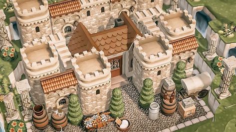 Acnh Castlecore Dream Address, Acnh Castle Ideas, Acnh Castle Island, Acnh Medieval Island, Acnh Inspo Island, Acnh Castle House, Acnh Castle Designs, Acnh Princesscore, Acnh Skye