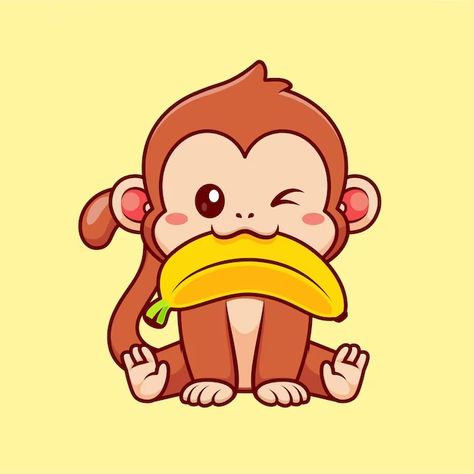 Catalyststuff | Freepik Banana Cartoon, Monkey Drawing, Monkey Illustration, Sinchan Cartoon, Animal Food, Food Icon, Whatsapp Profile Picture, Vector Icons Illustration, Cute Monkey