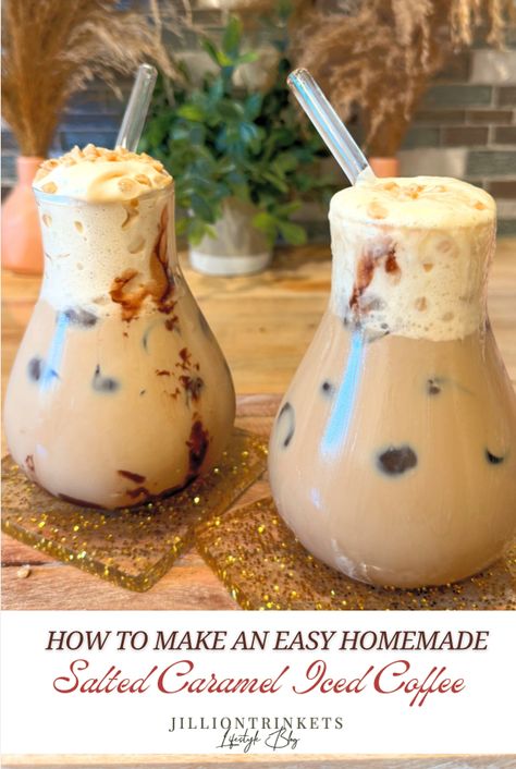 How to Make an Easy Homemade Salted Caramel Iced Coffee Salted Caramel Iced Coffee, Caramel Iced Coffee, Salted Caramel Coffee, Homemade Iced Coffee, Homemade Salted Caramel, Homemade Coffee Creamer, Coffee Truck, Christmas Punch, Eggnog Recipe