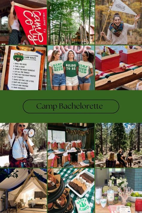 Camping Setup Ideas Campsite, Summer Camp Bachelorette Party, Cabin Bachelorette Party, Summer Camp Bachelorette, Camping Setup Ideas, Bachelorette Party Lake, Glamping Bachelorette Party, Cabin Bachelorette, Camp Bachelorette Party