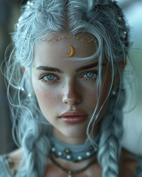 White Hair Fantasy Art, Magical Portrait, White Hair Sorceress Art, Elf Woman White Hair, White Hair Fantasy Aesthetic, White Hair Goddess Fantasy Art, Dark Fantasy Artwork, Fantasy Tattoos, Targaryen Aesthetic