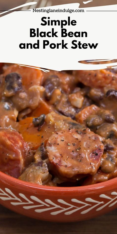 Simple Black Bean and Pork Stew Recipe. This hearty dinner recipe is made with pork tenderloin, garlic, chorizo sausage, and bay leaves. Pork And Black Beans Recipe, White Bean Pork Stew, Cuban Pork Stew, Homemade Pork And Beans, Pork Backbone Stew, Pork And Beans Recipe, Beans Recipe Crockpot, Pork Rib Roast, Pork Stew Recipes