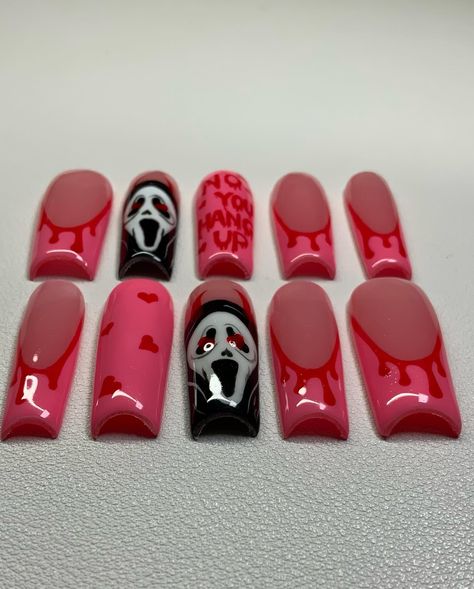 What’s your favorite scary movie ?🔪🩸💗 . . . #ghostfacenails #halloween #halloweennails #halloweendesign #pressonnails #ghostface #longnails #fyp #naildatebyd #pinknails Scary Movie, Press Ons, Ghost Faces, Scary Movies, Halloween Design, Halloween Nails, Long Nails, Pink Nails, Press On Nails