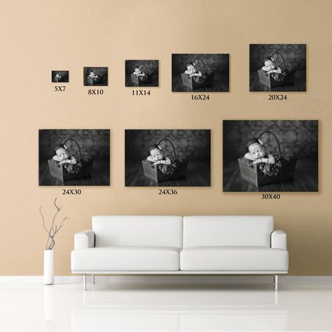 Choosing the right picture size Newborn Picture Wall Display, Family Photos Nursery, Newborn Photo Display Ideas, Newborn Photo Collage Wall, Framed Newborn Photos On Wall, Eagle Idaho, Photo Sizes, Camera Tips, Wedding Photography Gallery