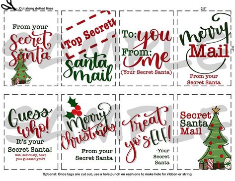 PRINTABLE Secret Santa Gift Tags Set of 8 2.5x3.5 Tags | Etsy Secret Santa Gift Tags For Coworkers, Secret Santa Messages For Coworkers, Secret Santa Messages, Secret Santa Note, Secret Santa Gift Tags, Santa Gift Tags Printable, Santa Package, Secret Santa Christmas Gifts, Santa Tag