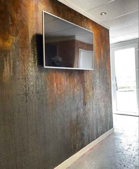 Rust effect oxidisation created with ironic and verderame novacolor products. Venetian plaster textured feature wall Painted Brick Interior Wall, Painted Brick Interior, Patina Wall, Textured Feature Wall, Rust Wall, Venetian Plaster Walls, Brick Interior Wall, Faux Walls, Plaster Texture