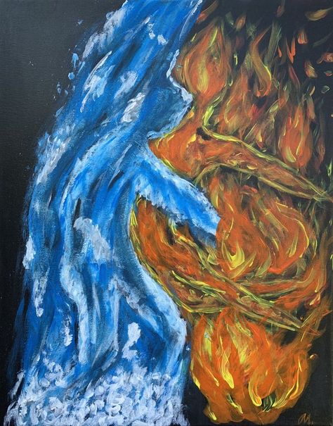 Fire and Water painting on canvas, Blue red Abstract Modern Wall Décor, Artwork for Bedroom Gift for man Man Home Decor, Abstract Bedroom, Az Art, Ib Art, Abstract Wall Art Painting, Fire And Water, Inspiration Painting, Bedroom Artwork, Water Art