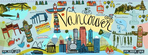 Vancouver, BC, Canada by Farida Zaman Map Illustrations, Vancouver City, Creative Playground, Vancouver Bc Canada, Envelope Art, Map Shop, Canadian Rockies, Bc Canada, Illustrated Map