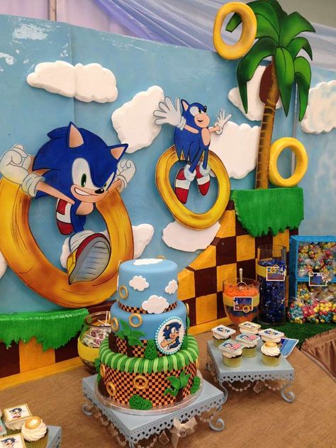 Sonic the Hedgehog Birthday Party Ideas | Photo 8 of 24 Sonic Hedgehog Bedroom Ideas, Sonic Boom Birthday Party, Super Sonic Birthday, Sonic Decorations, Sonic Party Decor, Sonic The Hedgehog Classroom Theme, Catch My Party Ideas, Sonic Themed Party, Sonic The Hedgehog Trunk Or Treat